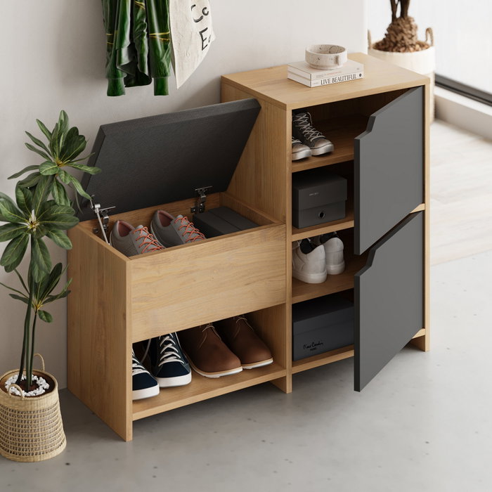 Hanah Home Haven Shoe Bench - Antracita y Roble Hanah Home Haven Shoe Bench - Antracita y Roble